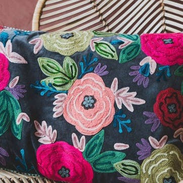 Floral Embroidered Cushion 40 x 60cm, Mult