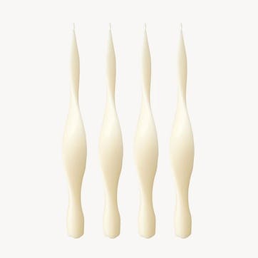 Ribbon Set of 4 Dinner Candles H30cm, Ivory