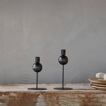 Endo Set of 2 Recycled Iron Candle Holders, Black