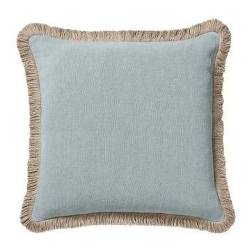 Cushion cover with fringing, L51 x W51cm, Oka, eau de nil stonewashed linen