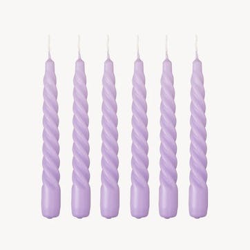 Twist Set of 6 Dinner Candles H20cm, Lilac
