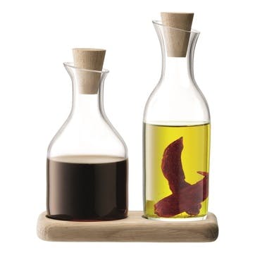 LSA Serve Oil & Vinegar Set & Oak Base