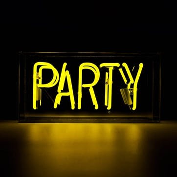 Neon Box Party Glass Sign H38 x W19cm, Yellow