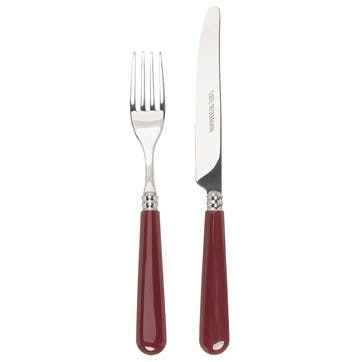 Knife and Fork Set, Burgundy