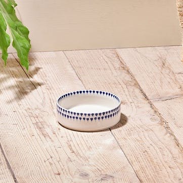 Indigo Drop Ceramic Pet Bowl D12cm, Cream