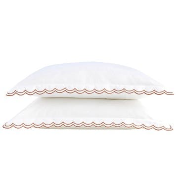 Scallop Edge Pair of Oxford Pillowcases, Fire