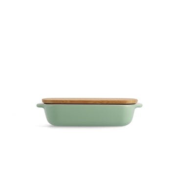 Stoneware Dish with Bamboo Lid 20cm, Pistachio