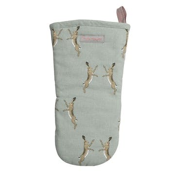 Boxing Hares Oven Mitt, Duck Egg Grey