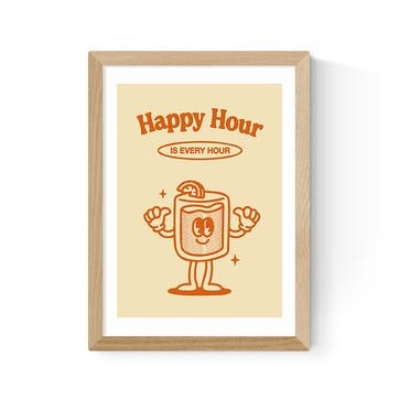 Magnus Myhre Happy Hour Is Every Hour Print A3, Oak Frame