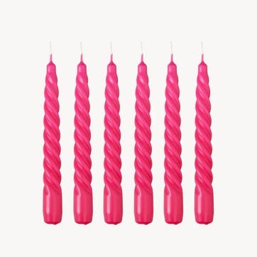 Twist Set of 6 Dinner Candles H20cm, Fushia