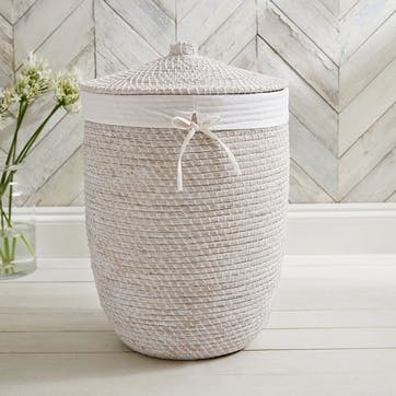 Woven Seagrass Laundry Basket  H64cm x D46cm, White