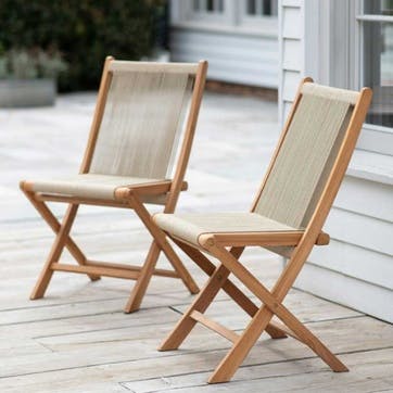 Carrick Pair of Foldable Chairs, Teak and Polyrope