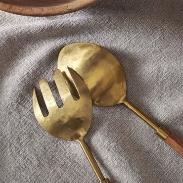 Soni Salad Servers, Gold & Acacia