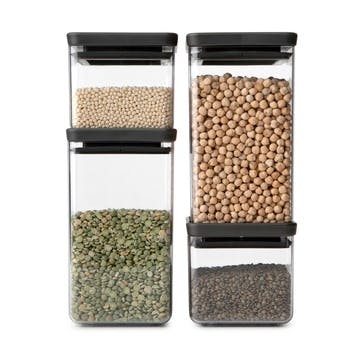 Tasty+ Stackable Square Canisters, Set of 4, Light Black Lids