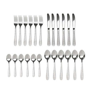 Hammered 24 Piece Cutlery Set, Stainless Steel