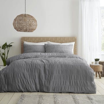 Seersucker Super King Duvet Set, Grey