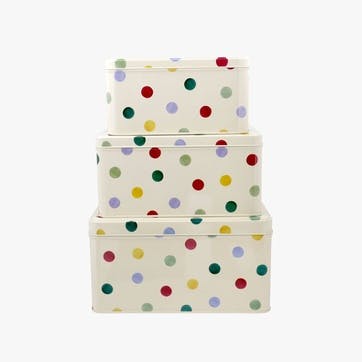 Square Cake Tins, Set of 3, Polka Dot