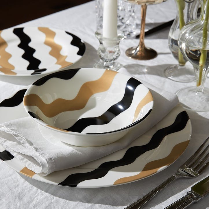 Bowl, H5 x D17cm, Casacarta, Scallop Collection, Black and Gold