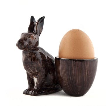 Hare With Egg Pair of Egg Cups H8cm Brown