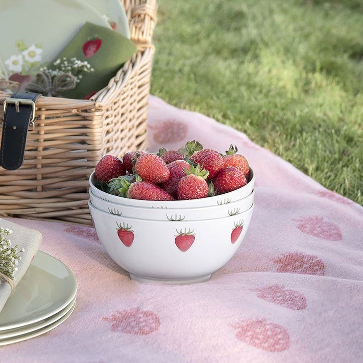 Strawberries Bowl D15cm, White, Green