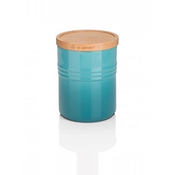 Stoneware Medium Storage Jar with Wooden Lid, Teal