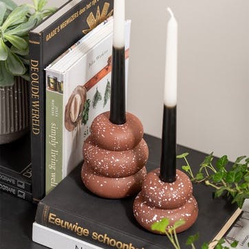 Speckle Rings Candle Holder H11cm, Clay Brown
