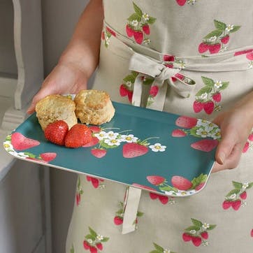 Strawberries Small Printed Tray , Teal, Yellow, Green