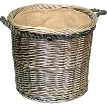 Antique Wash Round Rope Handled Log Basket, Medium