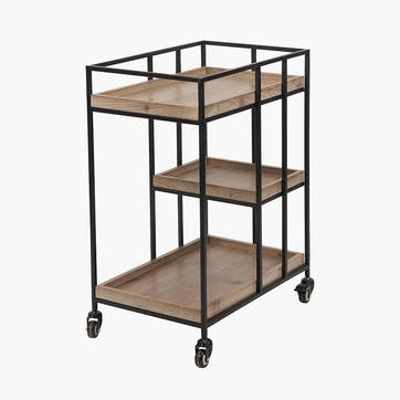 Gallery Bar Trolley, Natural Wood Veneer and Black