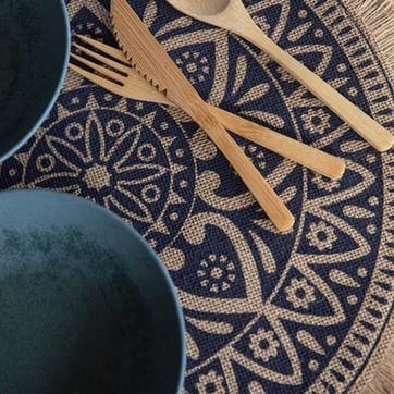 Mandala Woven Set of 4 Placemats D42cm, Blue