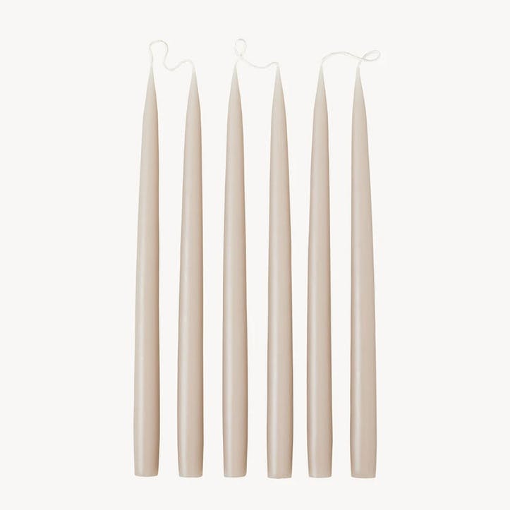 Set of 6 Tapered Dinner Candles H35cm, Latte