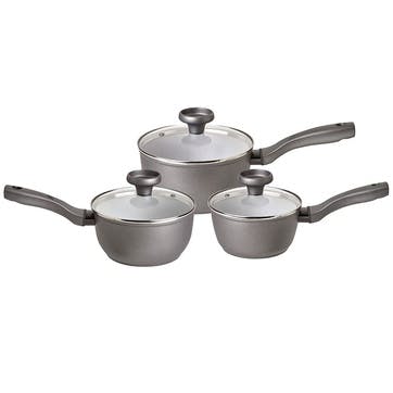 Saucepans 3 Piece Set , Grey