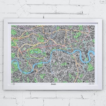 Map Hand Drawn Map of London, 83cm x 58cm, Large