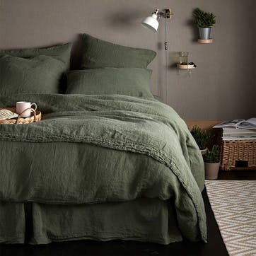 Linen Duvet Cover, Super King, Olive Green