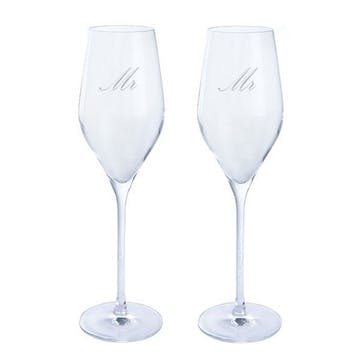 Mr & Mr Wine & Bar Set of Two Flutes, 260ml, Clear