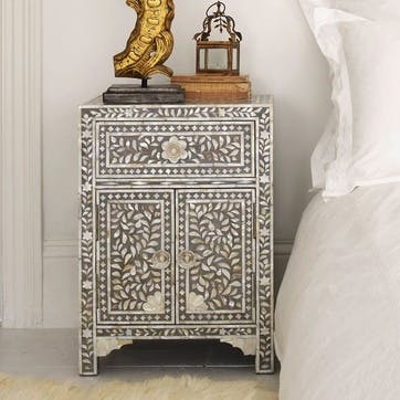 Classic Mother of Pearl Inlay Bedside Table in Grey