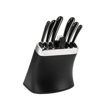 Signature Knife Block Set with 6 Knives & Ceramic Sharpener, Black