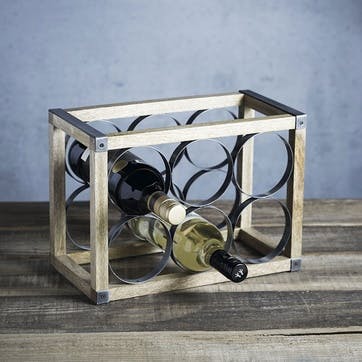 Industrial Kitchen Vintage Style 6 Bottle Metal / Wooden Wine Rack