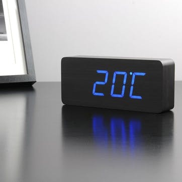 Slab Click Clock Black/ Blue LED, 21cm