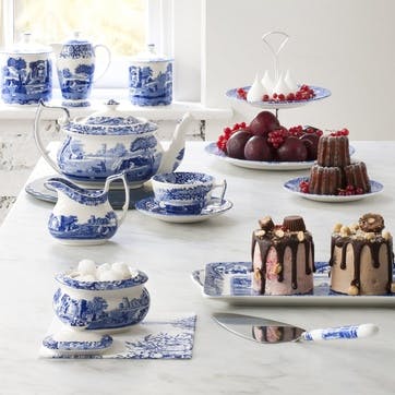 Blue Italian Teacups & Saucers, Set of 4