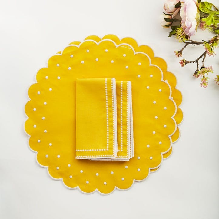 Daisy Set of 2 Placemat & Napkins, 40cm, Yellow