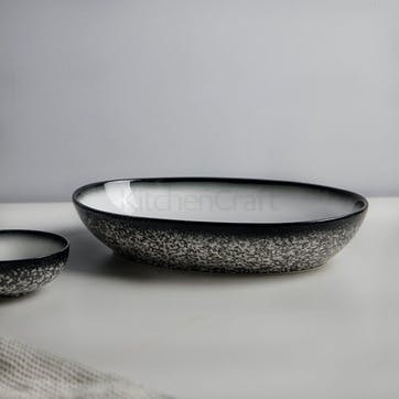 Caviar Granite Porcelain Oval Serving Bowl 30 x 20cm, Grey