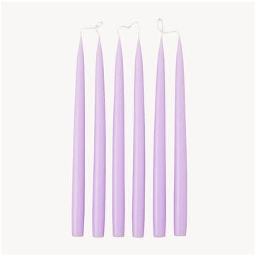 Set of 6 Tapered Dinner Candles H35cm, Pastel Purple