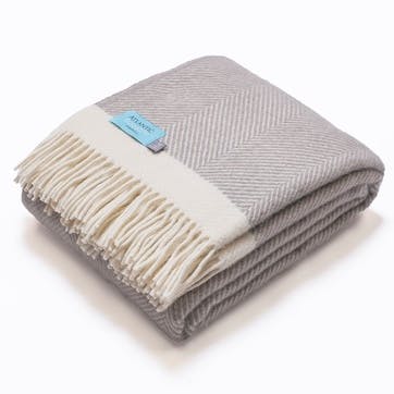 Blanket, 130 x 250cm, Atlantic Blankets, Herringbone, grey/cream wool