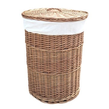 Light Steamed Round Linen Basket With White Lining, Large