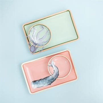 Under The Sea Set of 2 Sushi Plates, Dip Bowls & Chopsticks, Pastel