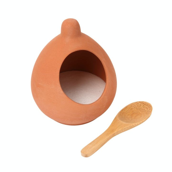 Terracotta Salt Pig & Wooden Spoon Set