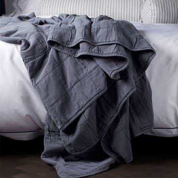 Finn Cotton Quilted Throw, 230 x 260cm, French Blue