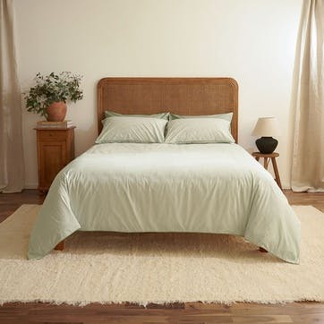 Striped Percale  Duvet Cover Superking, Sage Green Stripe