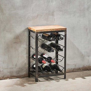 Obra Industrial 12 Bottle Wine Rack, Black and Mango Wood